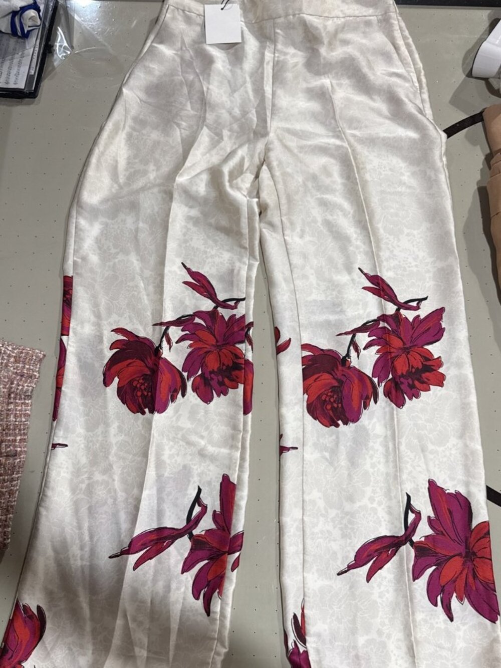 Zara Floral Print Satin Wide-Leg Pants Size M NWT